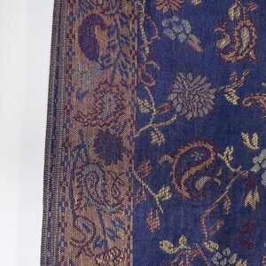 Paisley Pashmina Silk Scarf Shawl Blue Gold Reversible Fringe Wrap 28x74